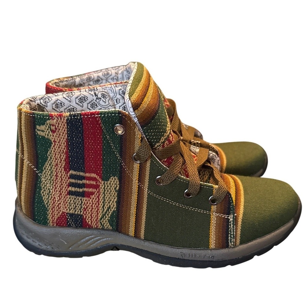 Inka Peruvian Kilim Pattern Ankle Boots Lace Up Bohemian Unisex Size 10 11.5